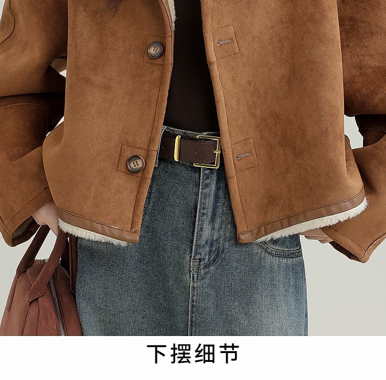 겨울 새로운 모방 스웨이드 원단 양면 착용 여성 코트 피모 하나 커피 색상 보온 폴로 칼라 재킷 오픈 가디건 상세 이미지 25