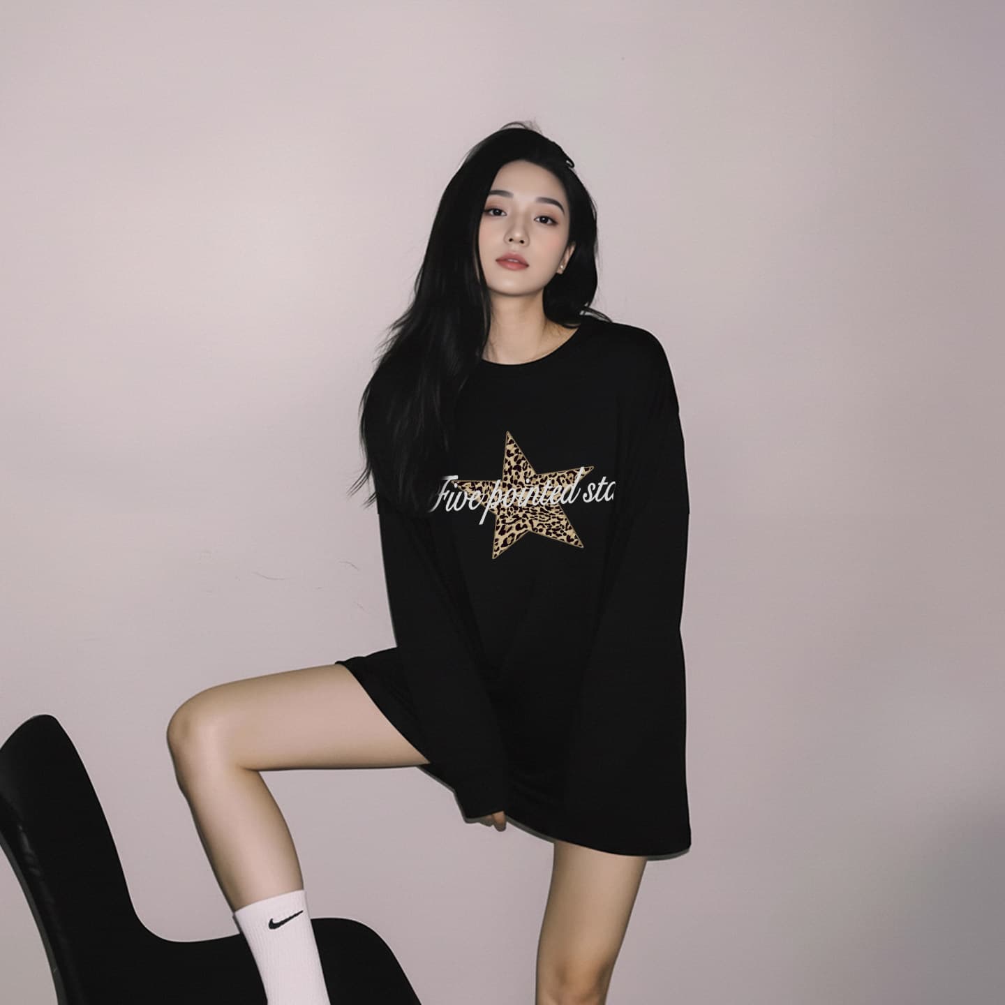 순면 210 그램 빗질하다 정밀 프린트 가을 루즈핏 긴팔 티셔츠 여성 상세 이미지 2