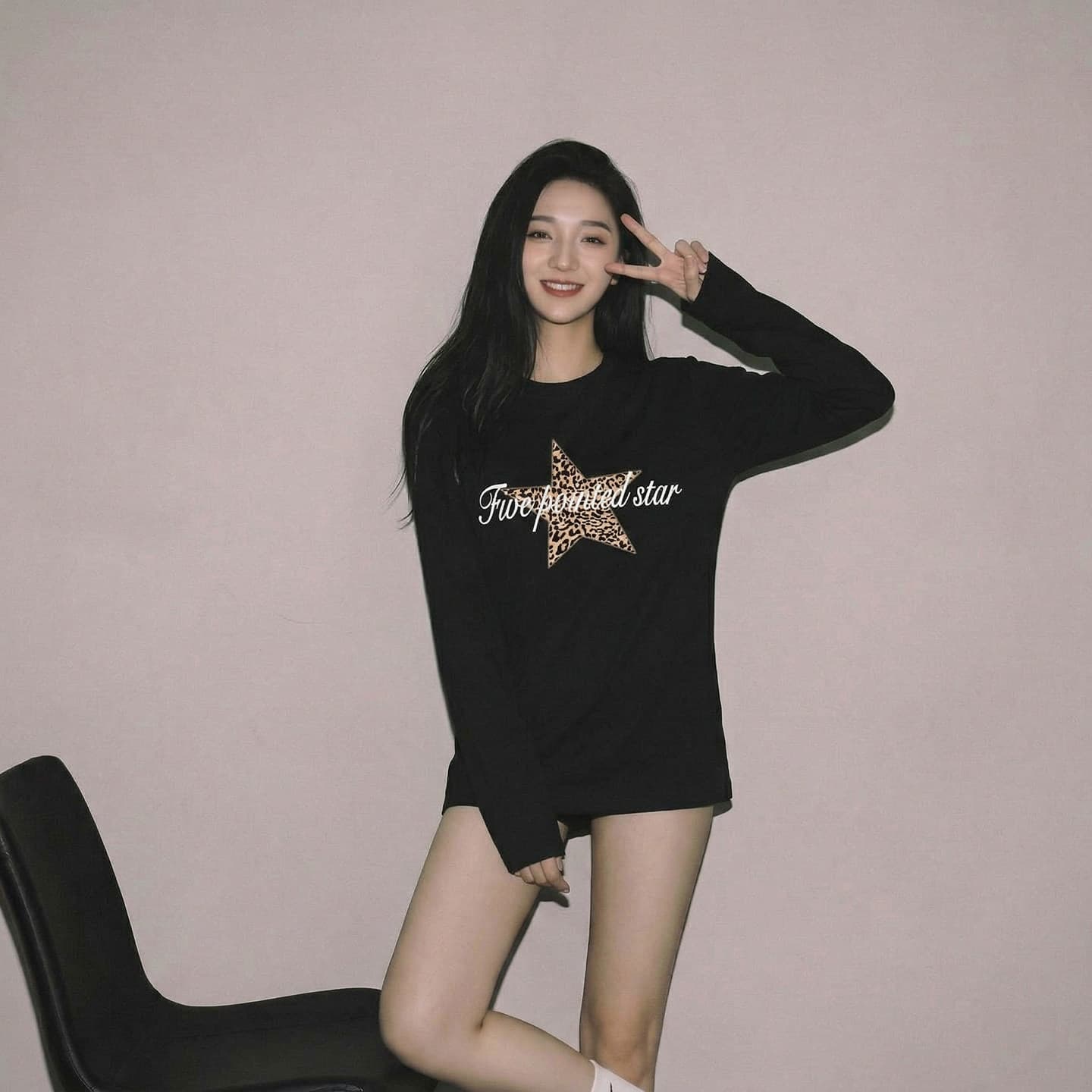 순면 210 그램 빗질하다 정밀 프린트 가을 루즈핏 긴팔 티셔츠 여성 상세 이미지 4