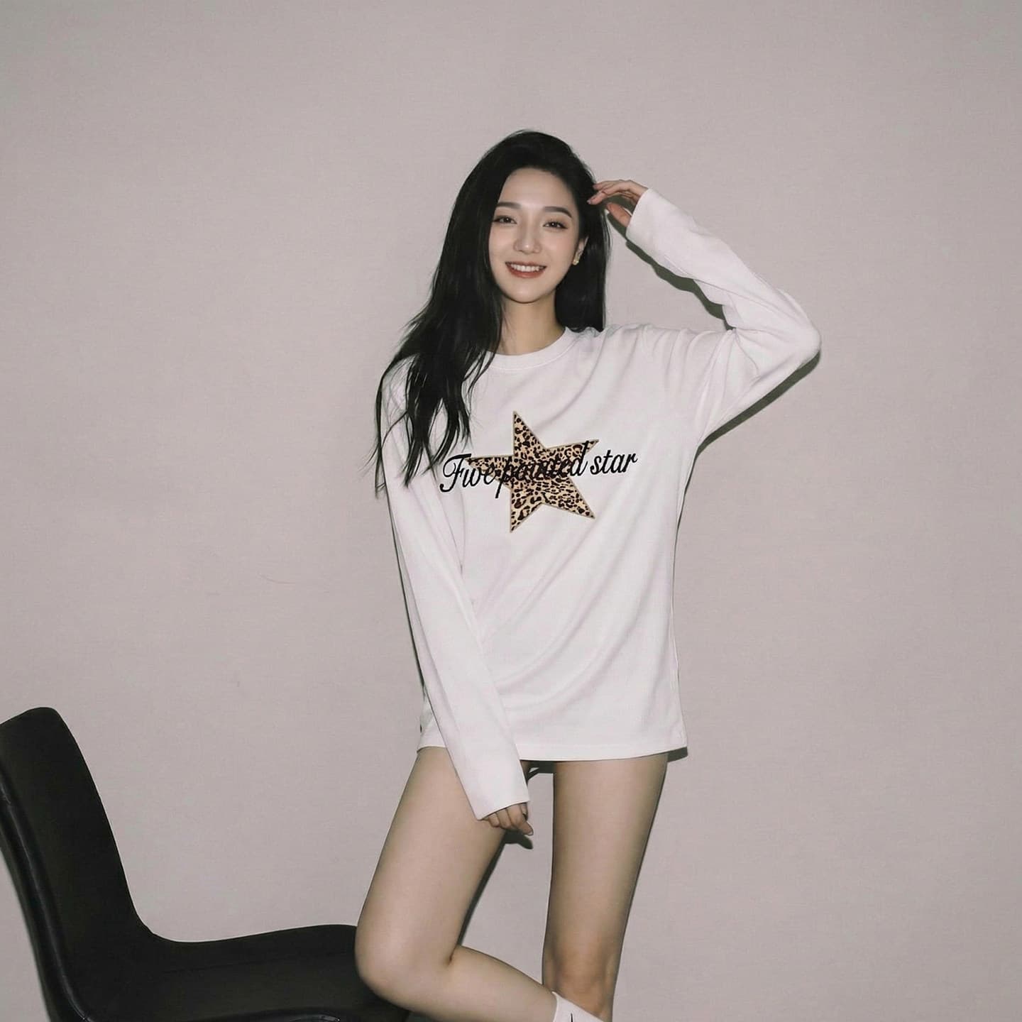 순면 210 그램 빗질하다 정밀 프린트 가을 루즈핏 긴팔 티셔츠 여성 상세 이미지 5