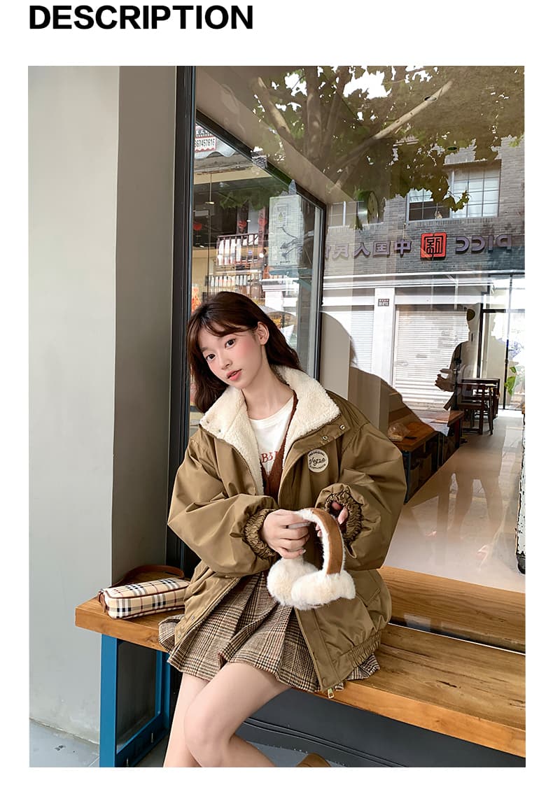 아메리칸 레트로 쇼트 스타일 면 의류 여성 양털 털이 있는 목화 진딧물 겨울 새로운 학생 oversize 재킷 트렌디 상세 이미지 11