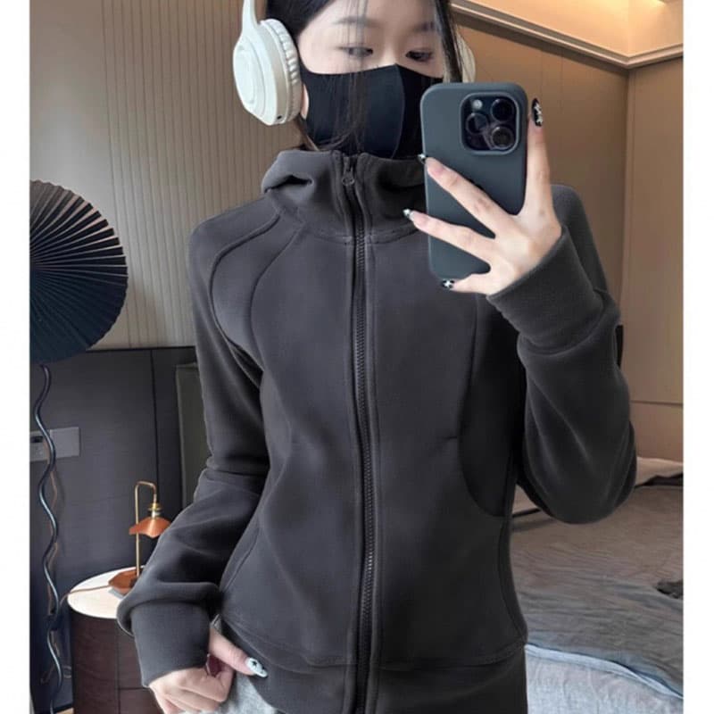 원본 두꺼운 오스트리아 과립 플러시 원단 후드 지퍼 재킷 가을 핫걸 슬림해 보이는 후드티 새로운 이미지 2
