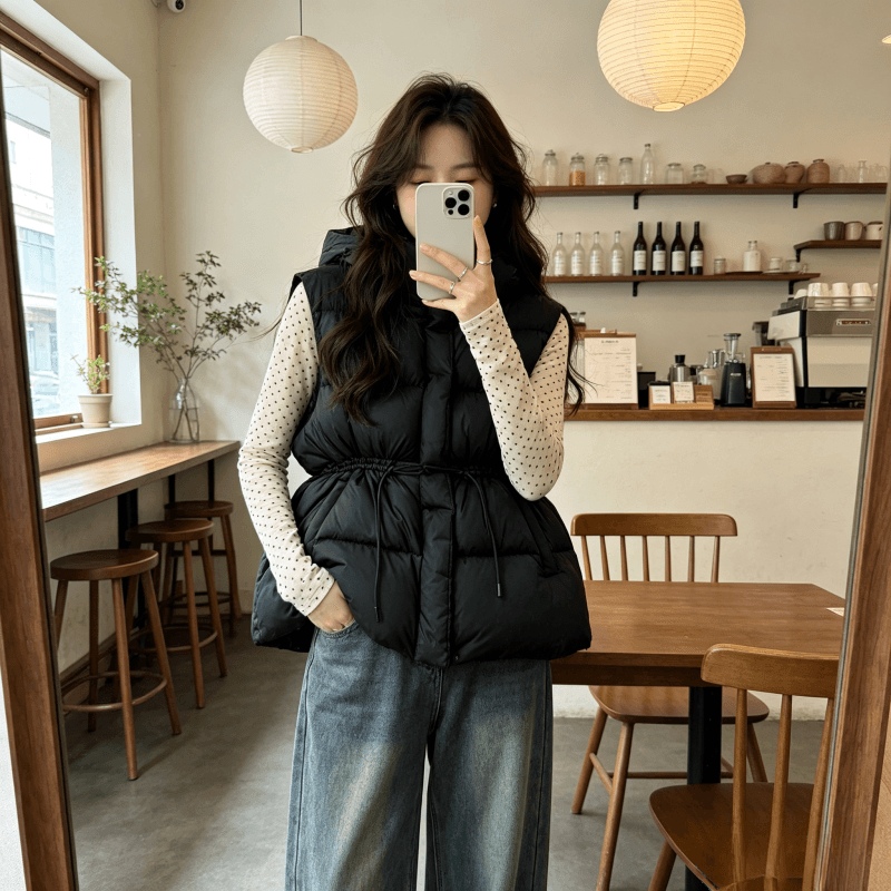 한국 원본 2026 겨울 새로운 몸매 가꾸기 허리 수축 슬림해 보이는 두꺼운 다운 코튼 조끼 재킷 상세 이미지 18