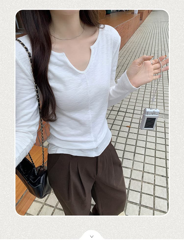 경관 그림 원본 원단 폭발 작은 대중 V넥 화이트 인사이드 가져 가라. 기본 셔츠 여성 이른 가을 새로운 품격 티셔츠 짧은 맨위 상세 이미지 1