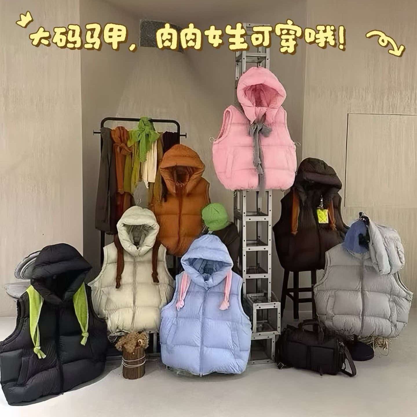유럽 상품 빅 사이즈 얇고 가벼운 다운 코튼 베스트 여자 2026 섹션 탈착식 후드 보온 조끼 재킷 이미지 2