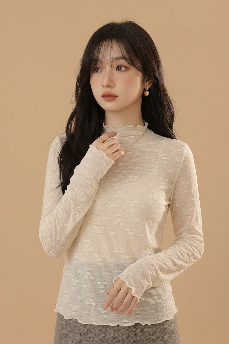 고급 센스 레이스 긴팔 기본 셔츠 여성 봄 가을 겨울 인사이드 가져 가라. 반하이넥 프릴 스택 착용 다용도 품격 맨위