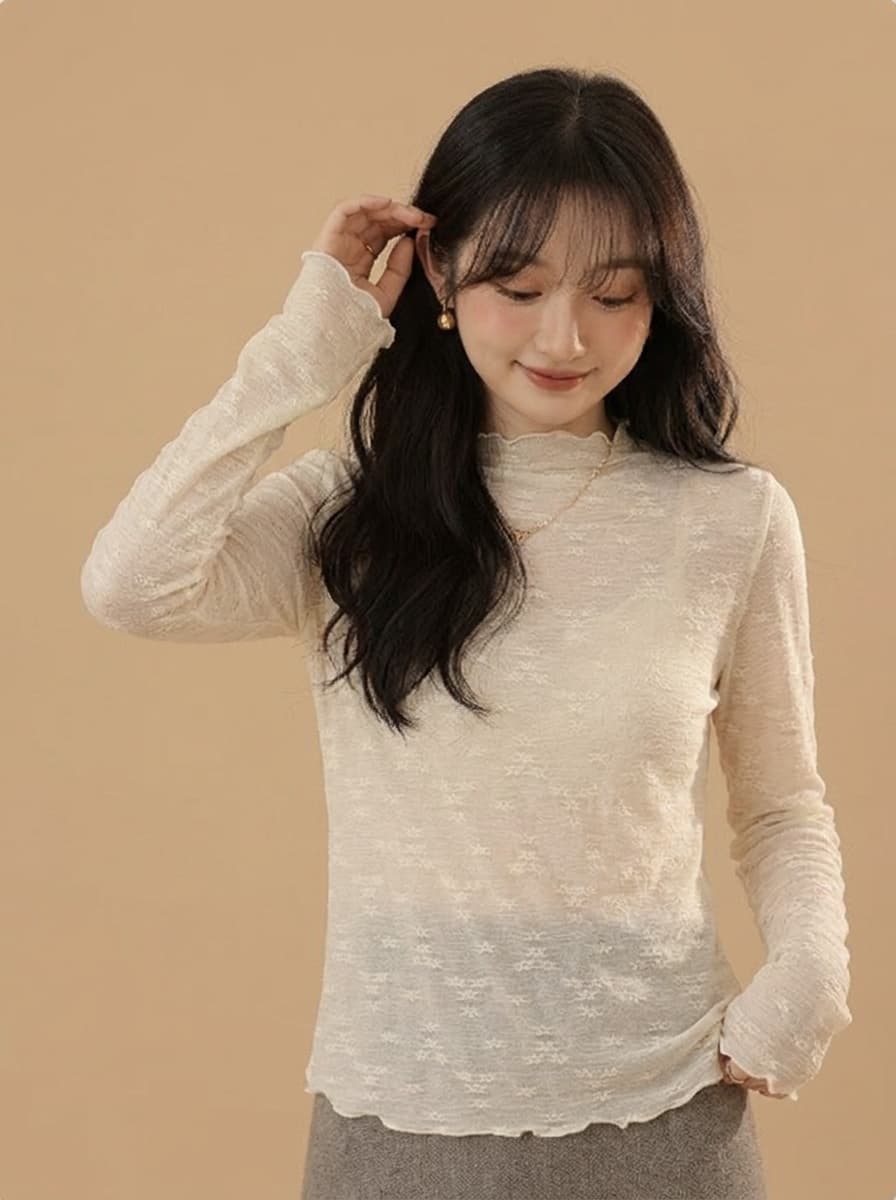 고급 센스 레이스 긴팔 기본 셔츠 여성 봄 가을 겨울 인사이드 가져 가라. 반하이넥 프릴 스택 착용 다용도 품격 맨위 이미지 2