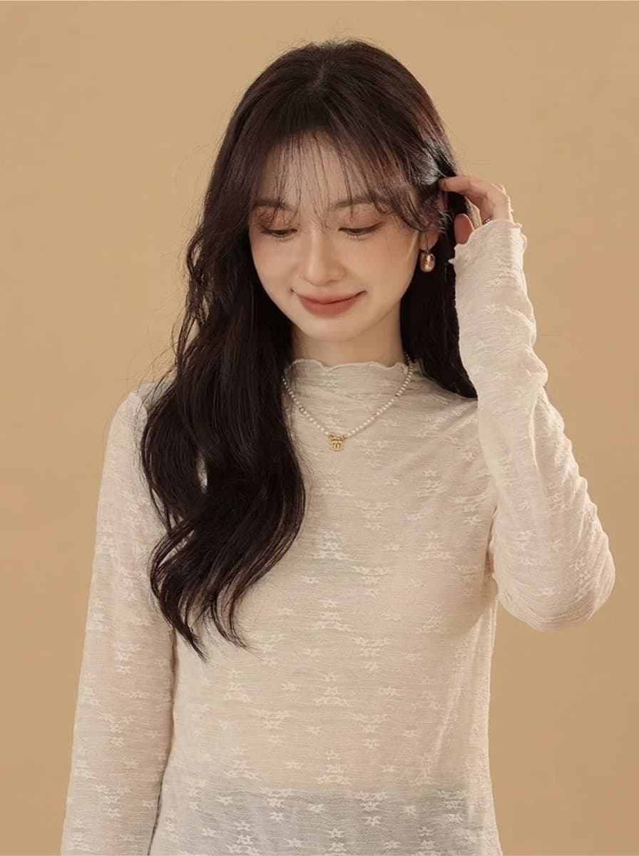 고급 센스 레이스 긴팔 기본 셔츠 여성 봄 가을 겨울 인사이드 가져 가라. 반하이넥 프릴 스택 착용 다용도 품격 맨위 상세 이미지 4