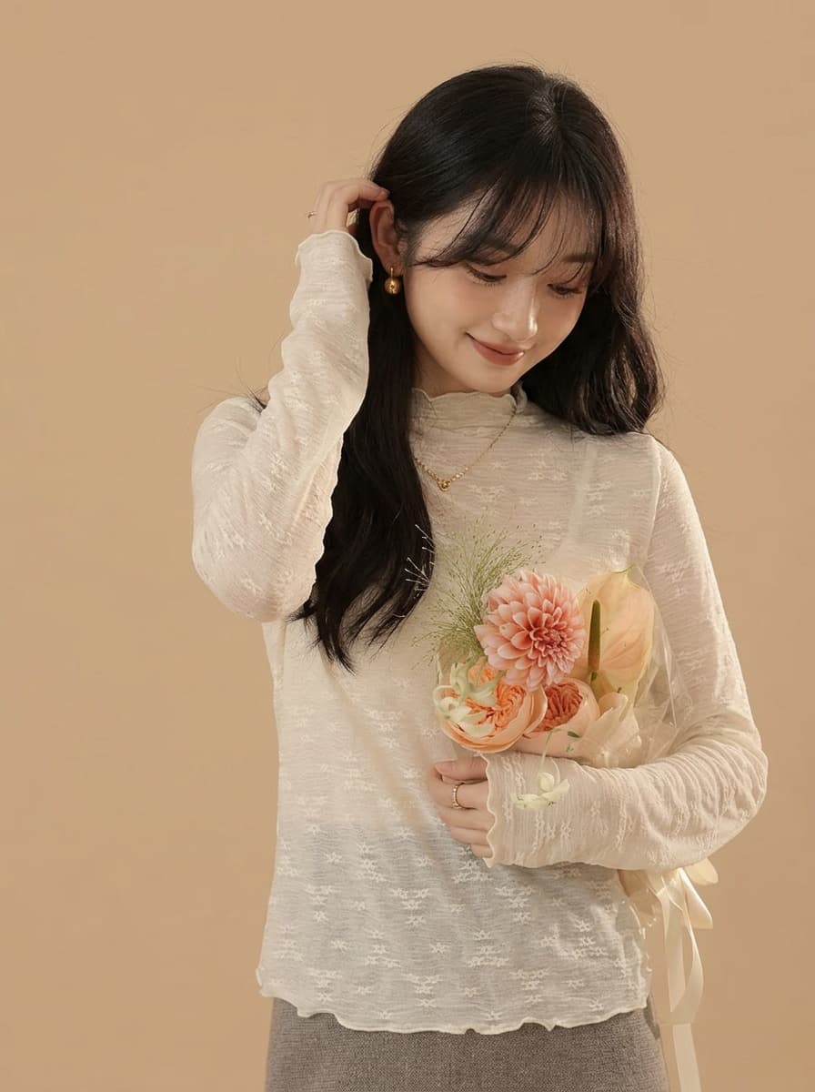 고급 센스 레이스 긴팔 기본 셔츠 여성 봄 가을 겨울 인사이드 가져 가라. 반하이넥 프릴 스택 착용 다용도 품격 맨위 상세 이미지 5