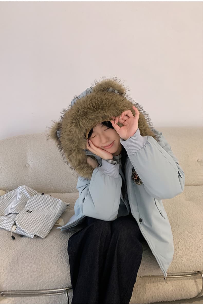 2026 겨울 학원 스타일 작은 곰 귀 모피 칼라 탈착식 재킷 면 옷 여성 두꺼운 보온 루즈핏 목화 진딧물 재킷 상세 이미지 21