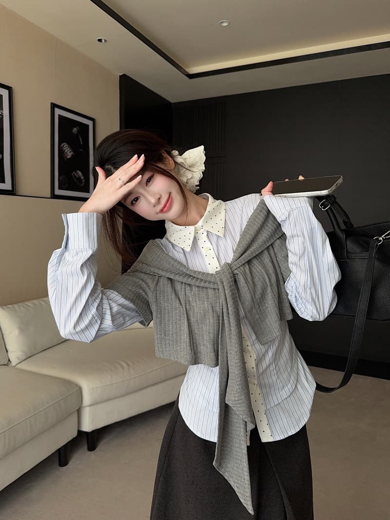 실사 학원 스타일 페이크 레이어드 여성 셔츠 2026 가을 새로운 고급 센스 작은 대중 Chic 긴팔 맨위 상세 이미지 2