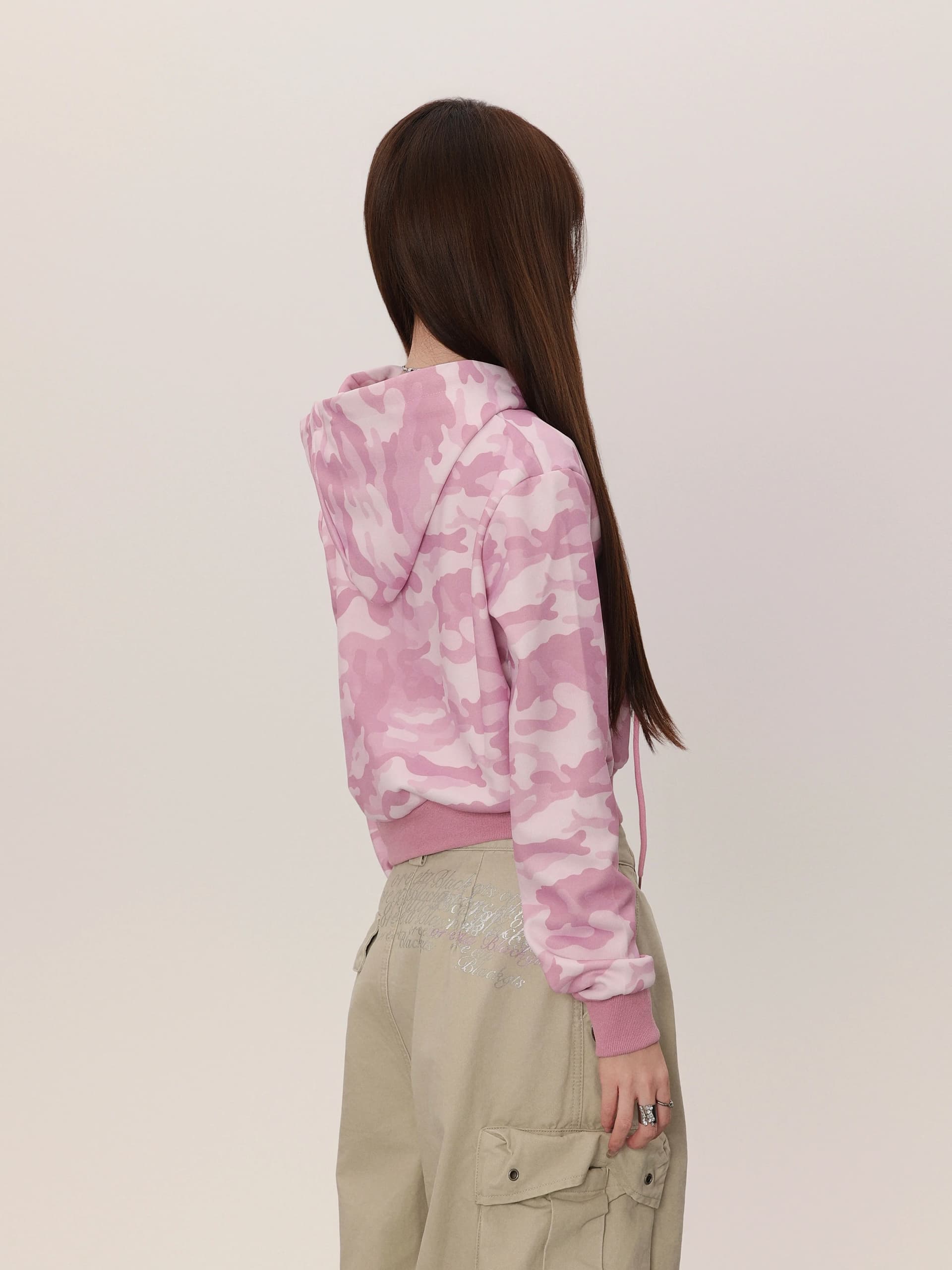 경관 그림 새로운 원본 품질 가을 아메리칸 카모플라주 후드 티 스웨터 여성 레저 쇼트 스타일 재킷 상세 이미지 6