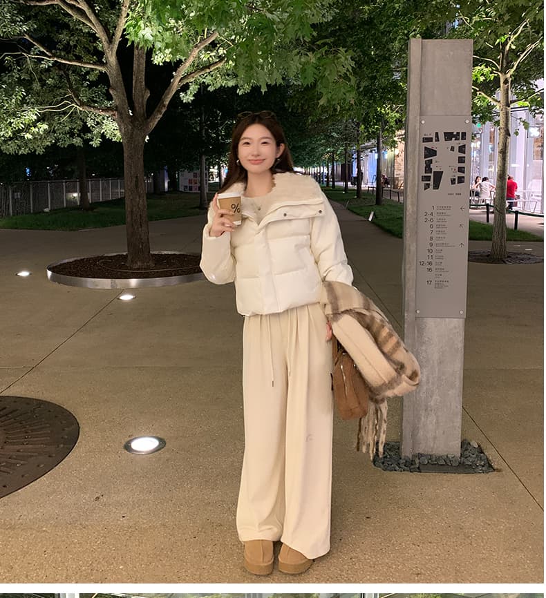 실사 2026 겨울 새로운 양털 빅 칼라 한 부서 루즈핏 짧은 여성 PU 가죽 패션 면 의류 재킷 상세 이미지 11