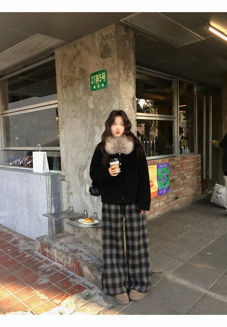 장 베이 베이 ibell 환경 보호 모방 양 어린 양 플러시 가죽 털 하나 보온 염색 포인터 전갈 모피 칼라 모피 재킷 상세 이미지 6