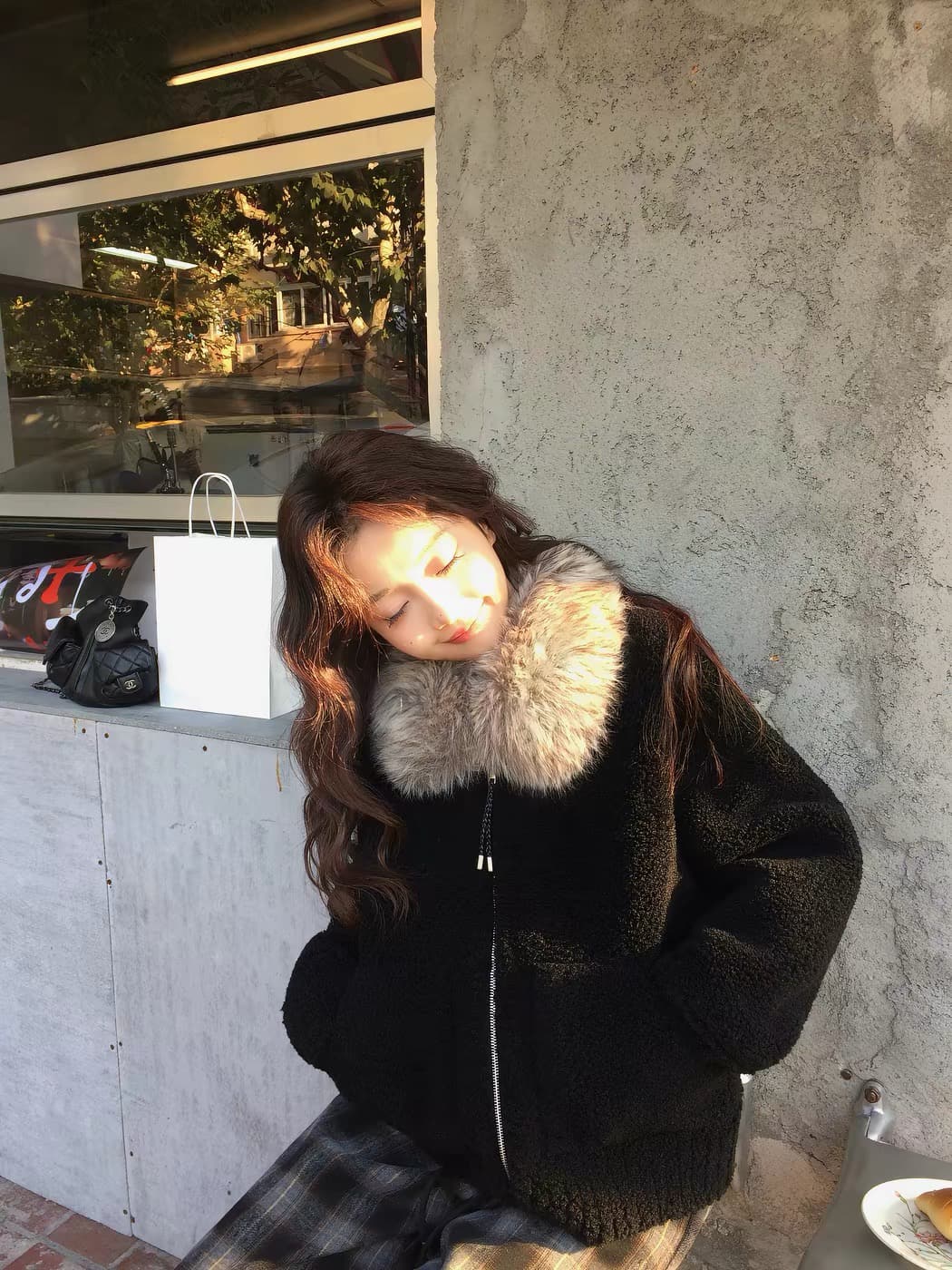 장 베이 베이 ibell 환경 보호 모방 양 어린 양 플러시 가죽 털 하나 보온 염색 포인터 전갈 모피 칼라 모피 재킷 상세 이미지 7