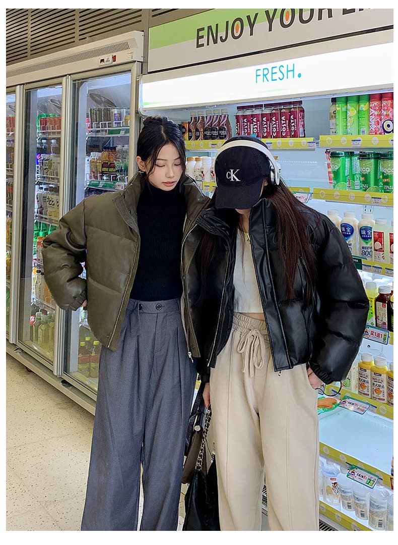 실사 아메리칸 레트로 PU 가죽 면 의류 여성 2026 겨울 새로운 쇼트 스타일 패션 루즈핏 작은 키 빵 외투 상세 이미지 12