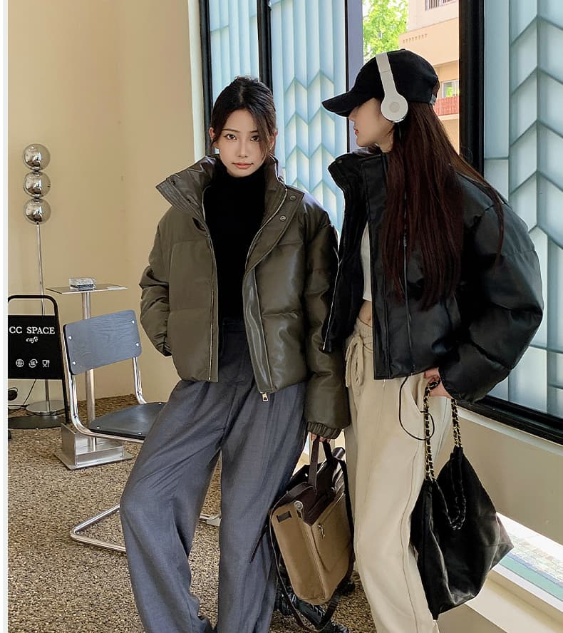 실사 아메리칸 레트로 PU 가죽 면 의류 여성 2026 겨울 새로운 쇼트 스타일 패션 루즈핏 작은 키 빵 외투 상세 이미지 17