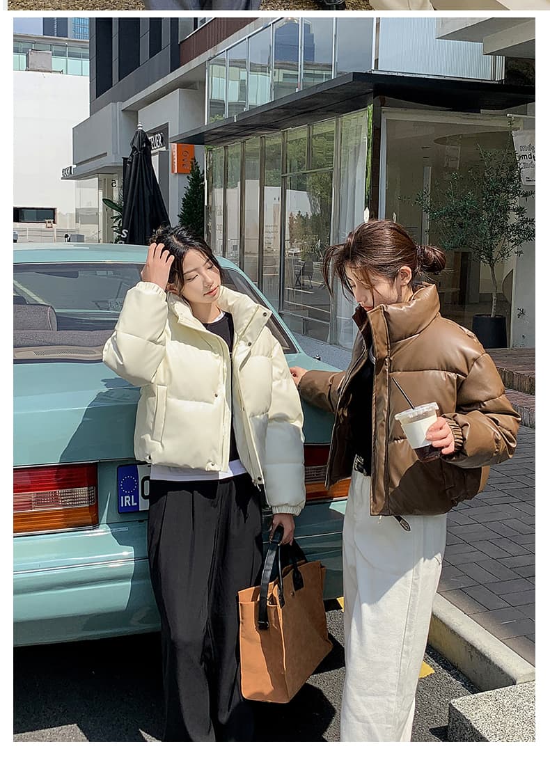 실사 아메리칸 레트로 PU 가죽 면 의류 여성 2026 겨울 새로운 쇼트 스타일 패션 루즈핏 작은 키 빵 외투 상세 이미지 18