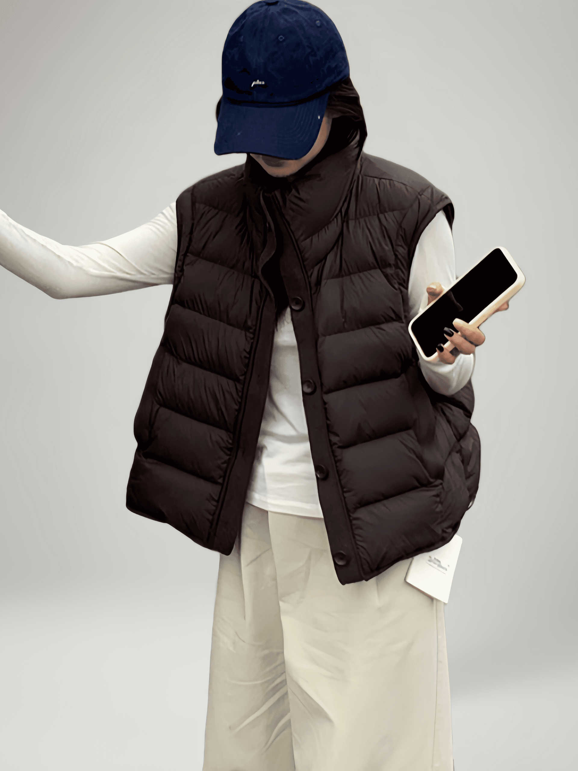 화이트 덕 다운 한국 스타일 빅 사이즈 갈비 살 섹션 다운 재킷 조끼 여자 가을 겨울 지방 mm 패션 패치워크 스탠드 칼라 민소매 어깨 이미지 2