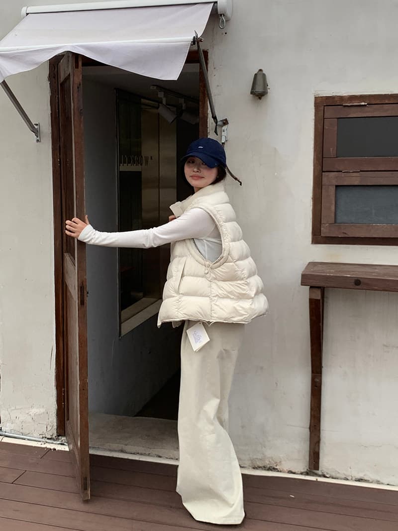 화이트 덕 다운 한국 스타일 빅 사이즈 갈비 살 섹션 다운 재킷 조끼 여자 가을 겨울 지방 mm 패션 패치워크 스탠드 칼라 민소매 어깨 상세 이미지 13