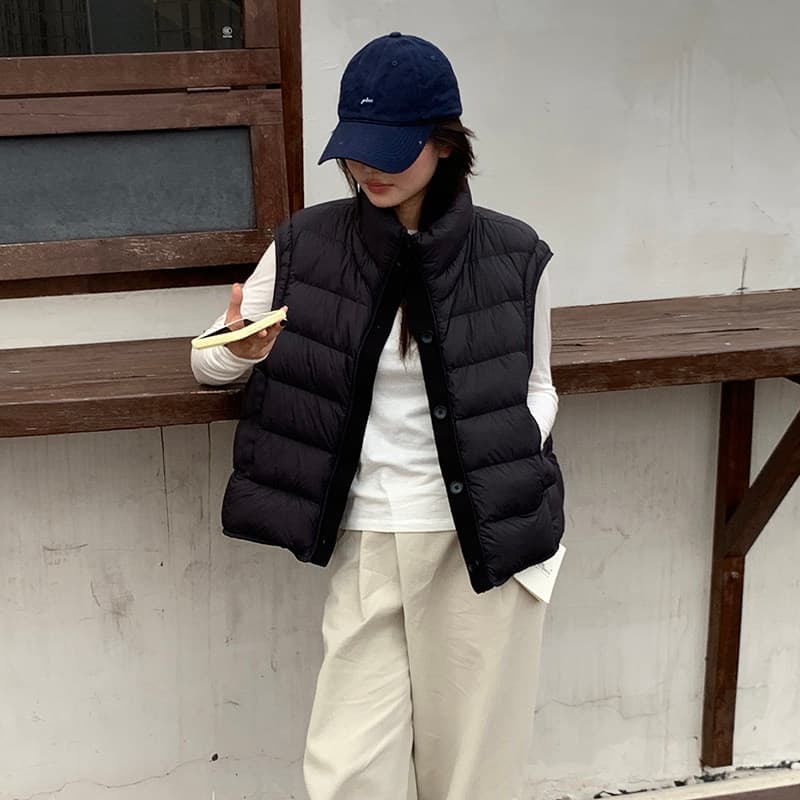 화이트 덕 다운 한국 스타일 빅 사이즈 갈비 살 섹션 다운 재킷 조끼 여자 가을 겨울 지방 mm 패션 패치워크 스탠드 칼라 민소매 어깨 상세 이미지 23