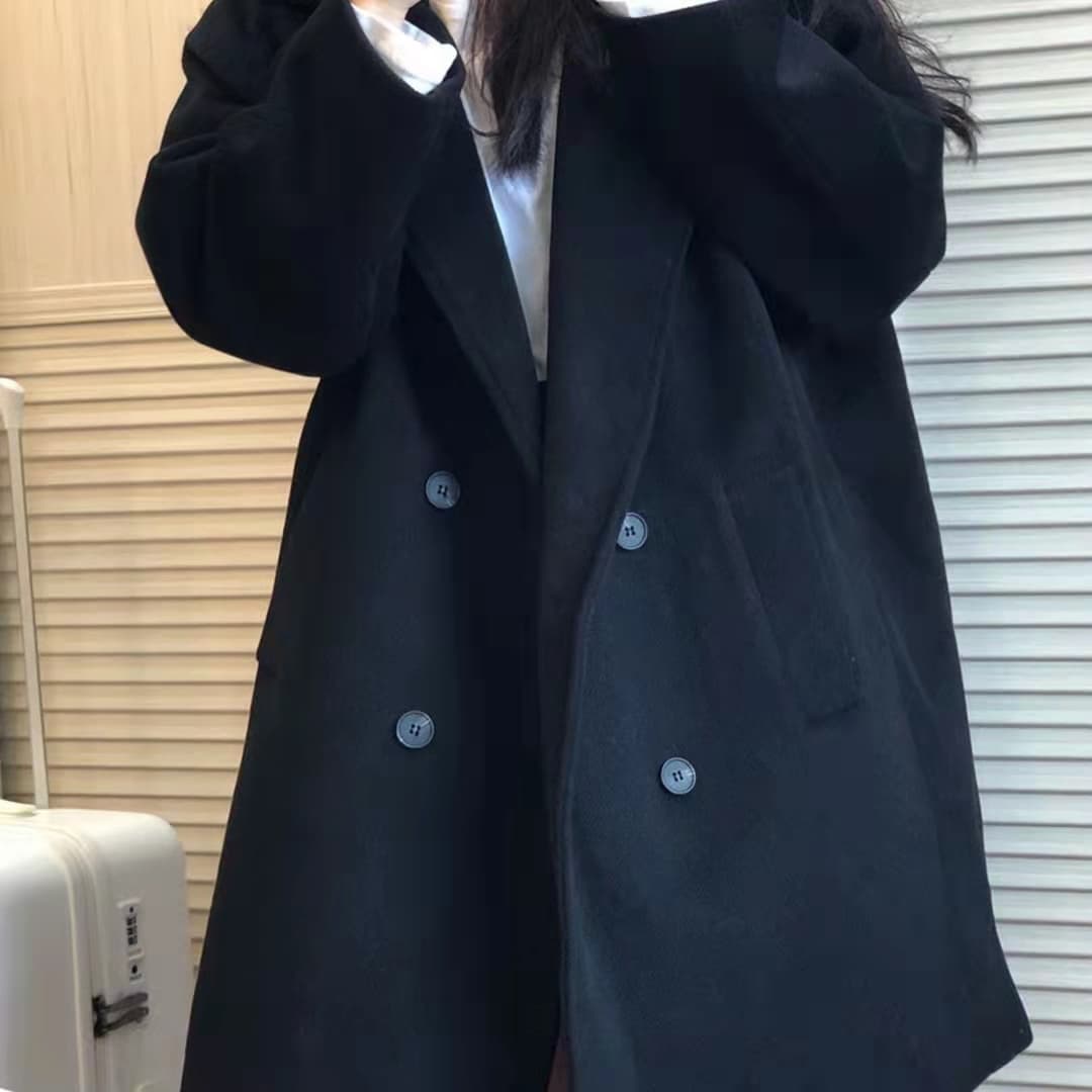 망토 모직 여성 코트 레트로 그는 벤 바람 모직 코트 여성 겨울 의류 작은 키 일본식 두꺼운 검정색 바람막이 이미지 5