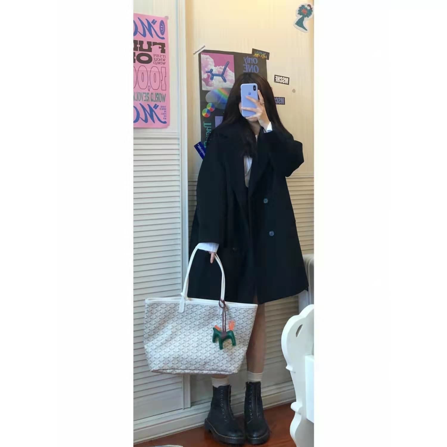 망토 모직 여성 코트 레트로 그는 벤 바람 모직 코트 여성 겨울 의류 작은 키 일본식 두꺼운 검정색 바람막이 이미지 3