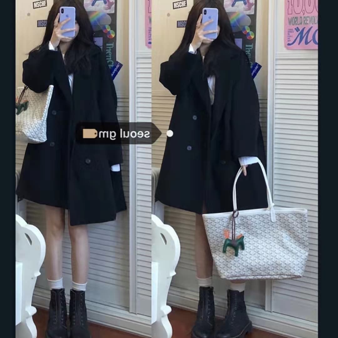 망토 모직 여성 코트 레트로 그는 벤 바람 모직 코트 여성 겨울 의류 작은 키 일본식 두꺼운 검정색 바람막이