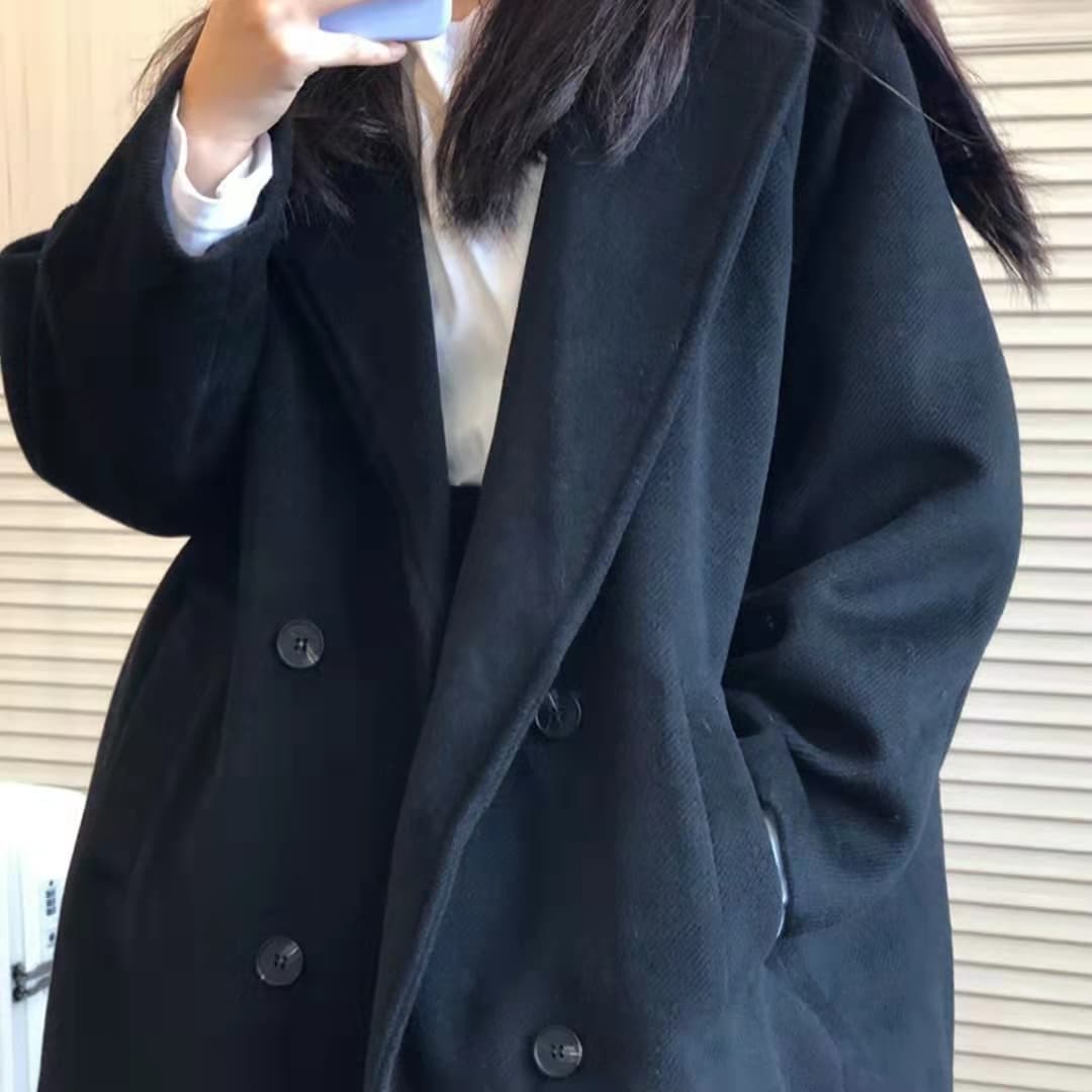 망토 모직 여성 코트 레트로 그는 벤 바람 모직 코트 여성 겨울 의류 작은 키 일본식 두꺼운 검정색 바람막이 이미지 4