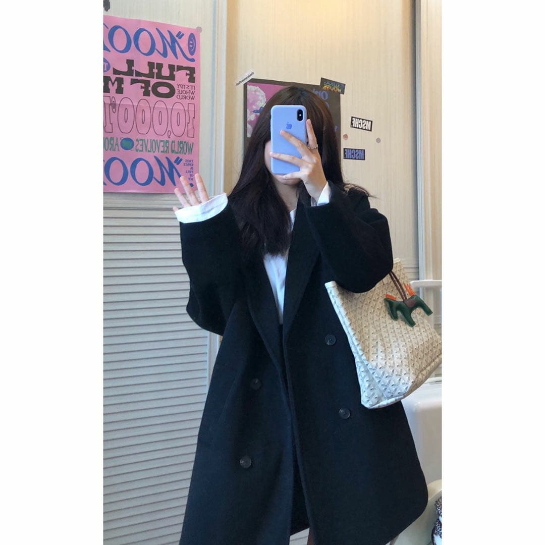 망토 모직 여성 코트 레트로 그는 벤 바람 모직 코트 여성 겨울 의류 작은 키 일본식 두꺼운 검정색 바람막이 이미지 2