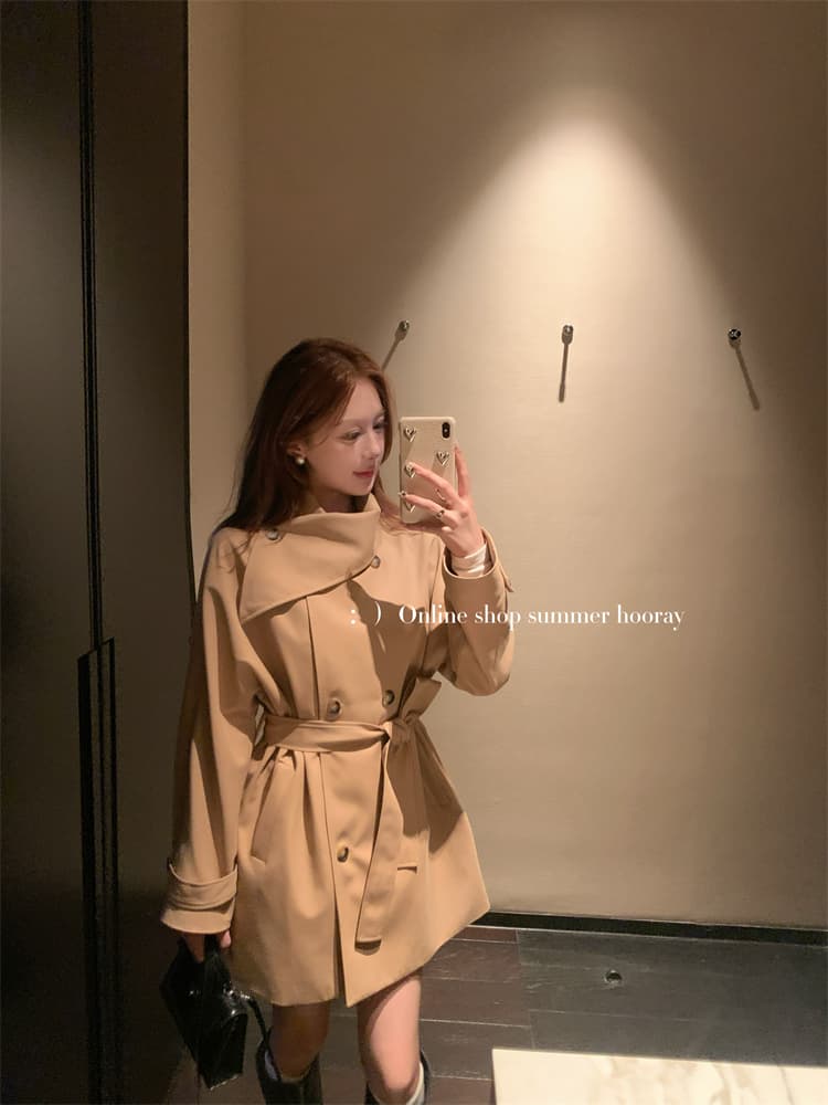 바람막이 여성 코트 목도리 칼라 품격 허리 수축 재킷 가을 어깨 소매 쇼트 스타일 2026 가을 작은 키 바람막이 코트 상세 이미지 5