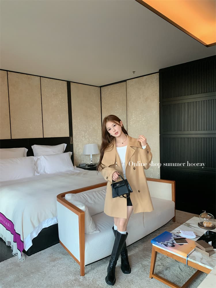 바람막이 여성 코트 목도리 칼라 품격 허리 수축 재킷 가을 어깨 소매 쇼트 스타일 2026 가을 작은 키 바람막이 코트 상세 이미지 6