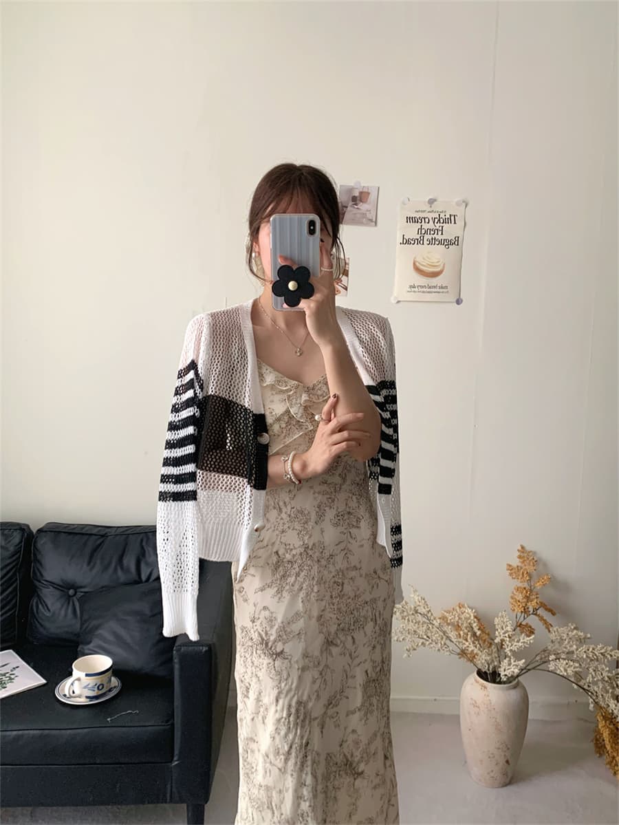 실사 불규칙 홀로우 아웃 니트 오픈 가디건 여성 코트 봄 가을 새로운 긴팔 자외선 차단 숄 블라우스 얇은 외부 가져 가라. 상세 이미지 22