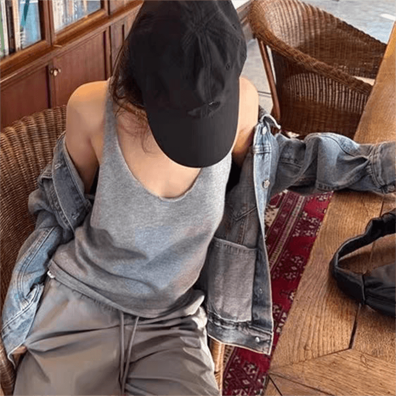 느슨함 센스 백리스 민소매 작은 대중 슬립 새로운 순수한 욕망 바람 핫걸 섹시함 디자인 센스 맨위 여성 상세 이미지 4