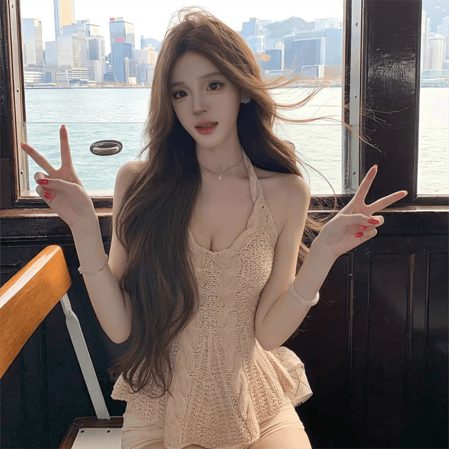 여름 인사이드 가져 가라. 외출용 행침 목 캐미솔 홀로우 아웃 V넥 허리 수축 꽈배기 니트 핫걸 바람 맨위 상세 이미지 7