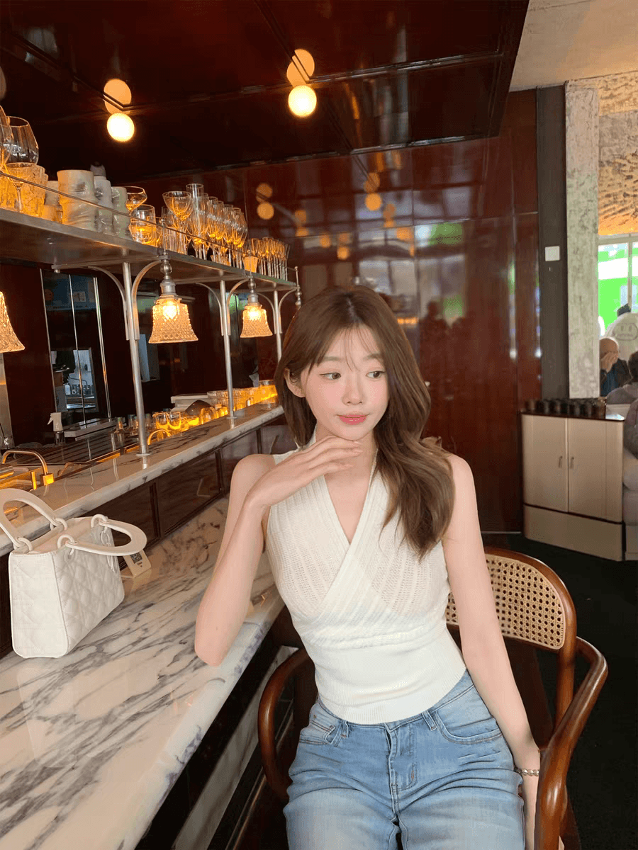 순수한 욕망 핫걸 십자가 V넥 민소매 슬립 니트 스웨터 여름 디자인 센스 허리 수축 슬림해 보이는 다용도 맨위 상세 이미지 16