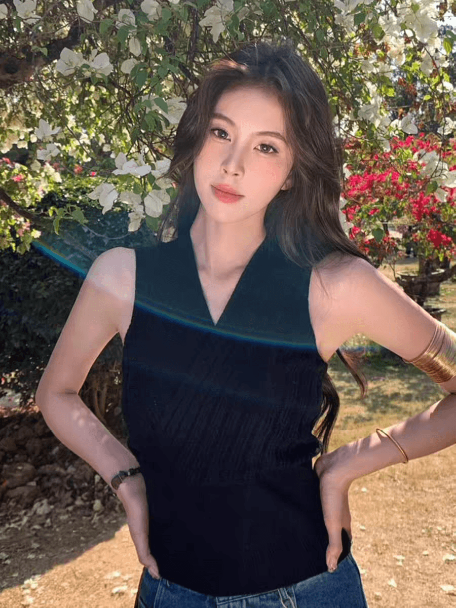 순수한 욕망 핫걸 십자가 V넥 민소매 슬립 니트 스웨터 여름 디자인 센스 허리 수축 슬림해 보이는 다용도 맨위 상세 이미지 18