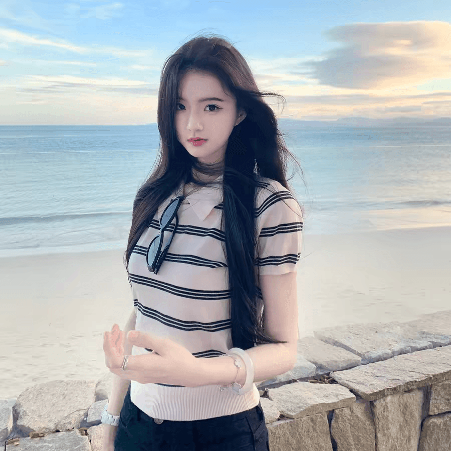한국 스타일 학원 스타일 POLO 칼라 스트라이프 니트 반팔 여성 이른 가을 몸매 가꾸기 슬림해 보이는 다용도 디자인 센스 맨위 상세 이미지 4