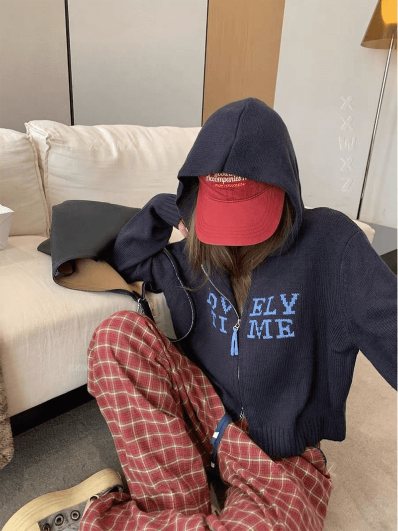 한 부서 분위기 센스 착용 가져 가라. 알파벳 지퍼 후드 스웨터 여자 가을 겨울 루즈핏 느긋한 고급 센스 니트 스웨터 상세 이미지 15