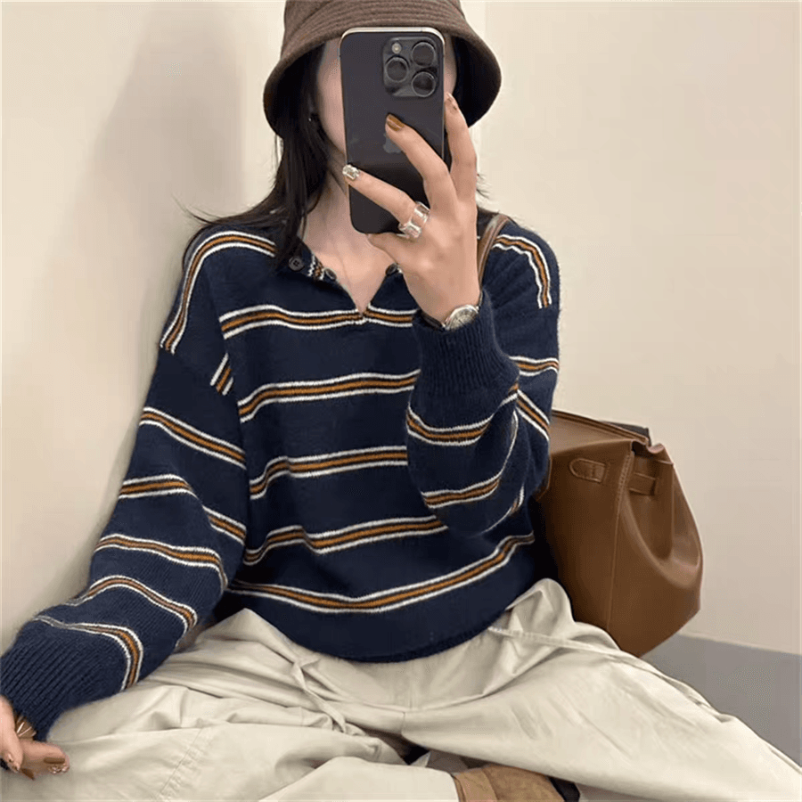 가을 겨울 새로운 레트로 느긋한 바람 분위기 센스 루즈핏 슬림해 보이는 부드러운 찹쌀 니트 스웨터 여성 다용도 풀오버
