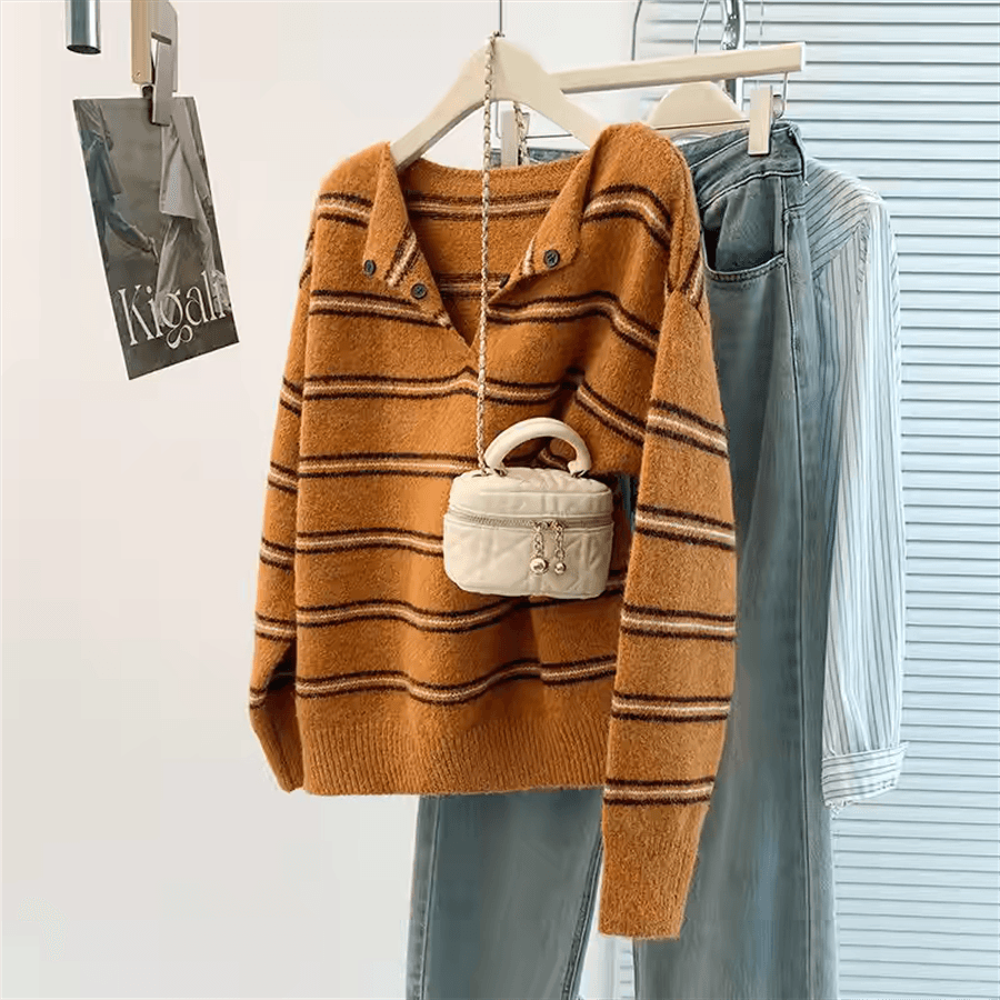 가을 겨울 새로운 레트로 느긋한 바람 분위기 센스 루즈핏 슬림해 보이는 부드러운 찹쌀 니트 스웨터 여성 다용도 풀오버 상세 이미지 3