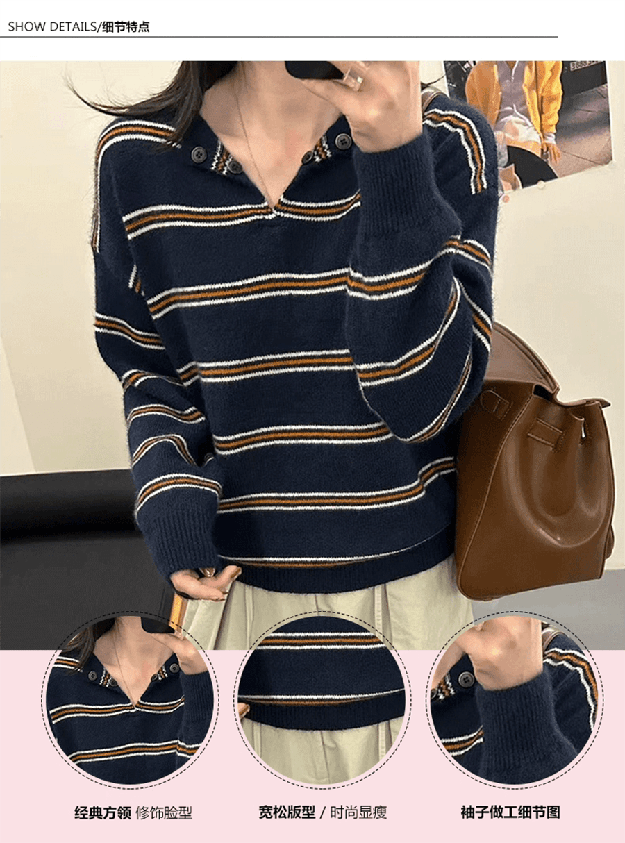 가을 겨울 새로운 레트로 느긋한 바람 분위기 센스 루즈핏 슬림해 보이는 부드러운 찹쌀 니트 스웨터 여성 다용도 풀오버 상세 이미지 19