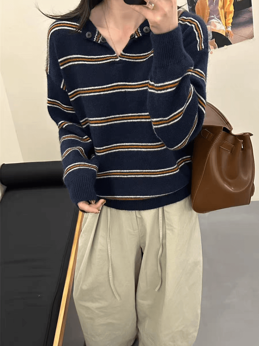 가을 겨울 새로운 레트로 느긋한 바람 분위기 센스 루즈핏 슬림해 보이는 부드러운 찹쌀 니트 스웨터 여성 다용도 풀오버 상세 이미지 20