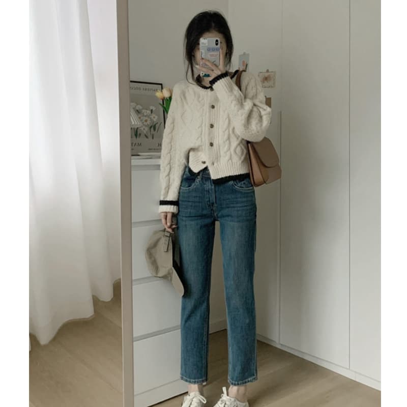 부드러운 바람 배색 스웨터 코트 가을 겨울 새로운 느긋한 품격 레트로 꽈배기 니트 오픈 가디건 맨위 여성 이미지 3