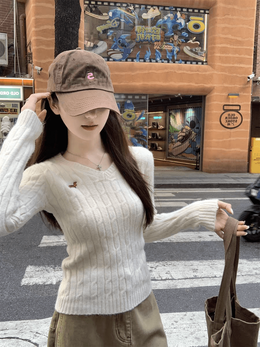 가을 겨울 한국 스타일 새로운 풀오버 꽈배기 V넥 자수 디자인 부드러운 찹쌀 인사이드 가져 가라. 스웨터 니트 스웨터 맨위 여성 상세 이미지 6