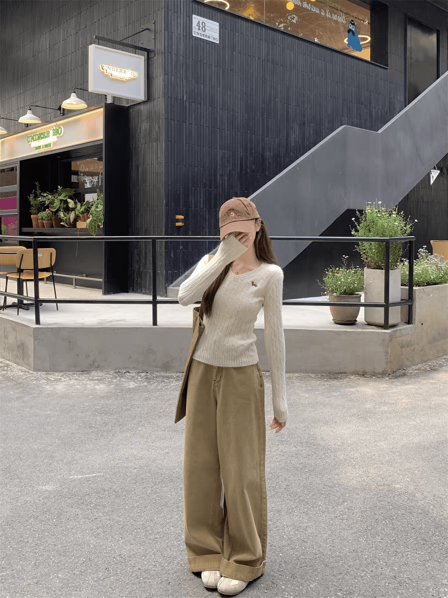 가을 겨울 한국 스타일 새로운 풀오버 꽈배기 V넥 자수 디자인 부드러운 찹쌀 인사이드 가져 가라. 스웨터 니트 스웨터 맨위 여성 상세 이미지 9