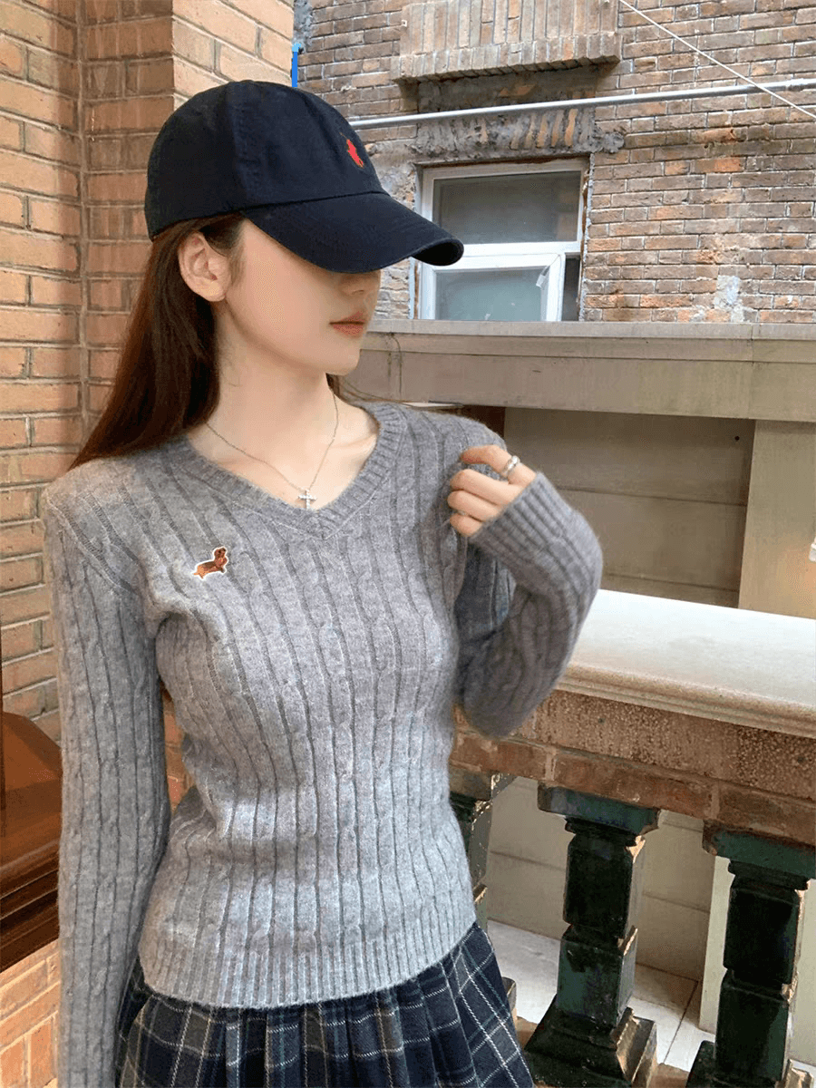 가을 겨울 한국 스타일 새로운 풀오버 꽈배기 V넥 자수 디자인 부드러운 찹쌀 인사이드 가져 가라. 스웨터 니트 스웨터 맨위 여성 상세 이미지 10