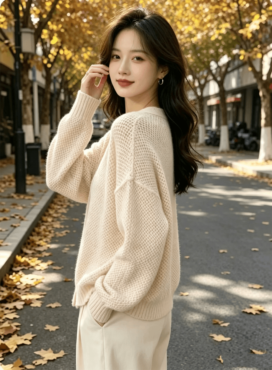 봄 가을 겨울 새로운 느긋한 바람 V넥 오픈 가디건 루즈핏 단추 니트 스웨터 고급 부드러운 여성 의류 스웨터 코트 상세 이미지 4