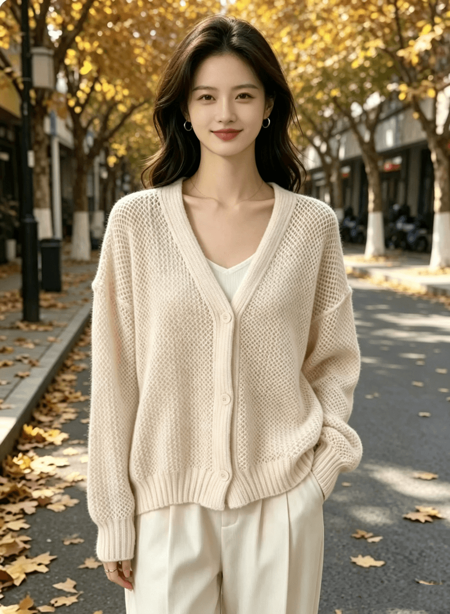 봄 가을 겨울 새로운 느긋한 바람 V넥 오픈 가디건 루즈핏 단추 니트 스웨터 고급 부드러운 여성 의류 스웨터 코트 상세 이미지 19