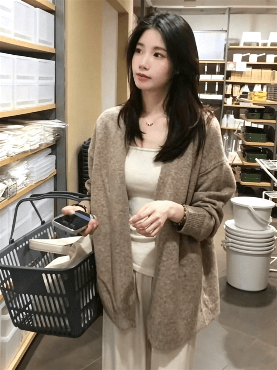 한 부서 느긋한 분위기 센스 맨위 이른 가을 새로운 루즈핏 아름다운 니트 스웨터 오픈 가디건 여성 코트 상세 이미지 2